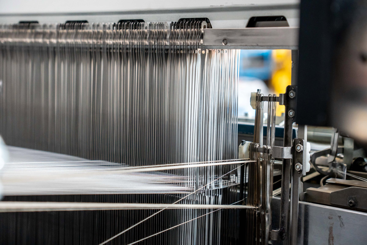 Heald wires on a loom during prototype setup