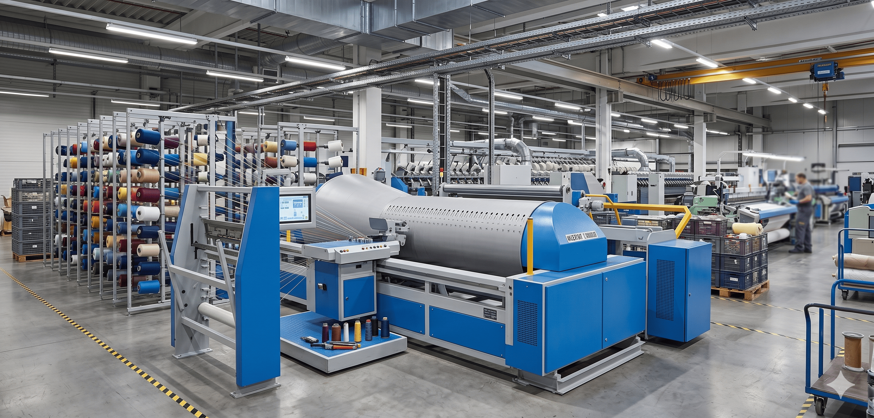 Warp beam with parallel yarn sheet prepared for a production run